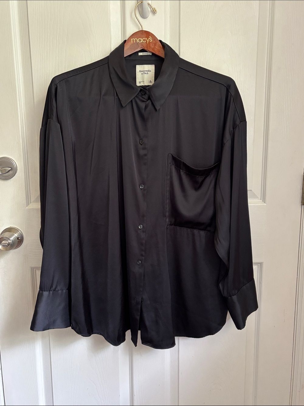 Abercrombie &Fitch Black Oversized Satin Button Down Blouse size XL Dressy party